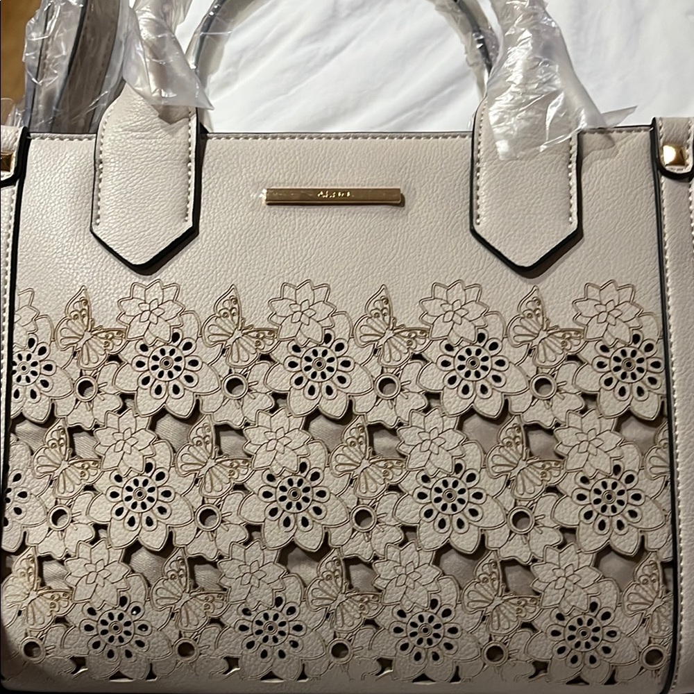 Aldo White Satchel with Floral Lace Pattern and Structured Shape